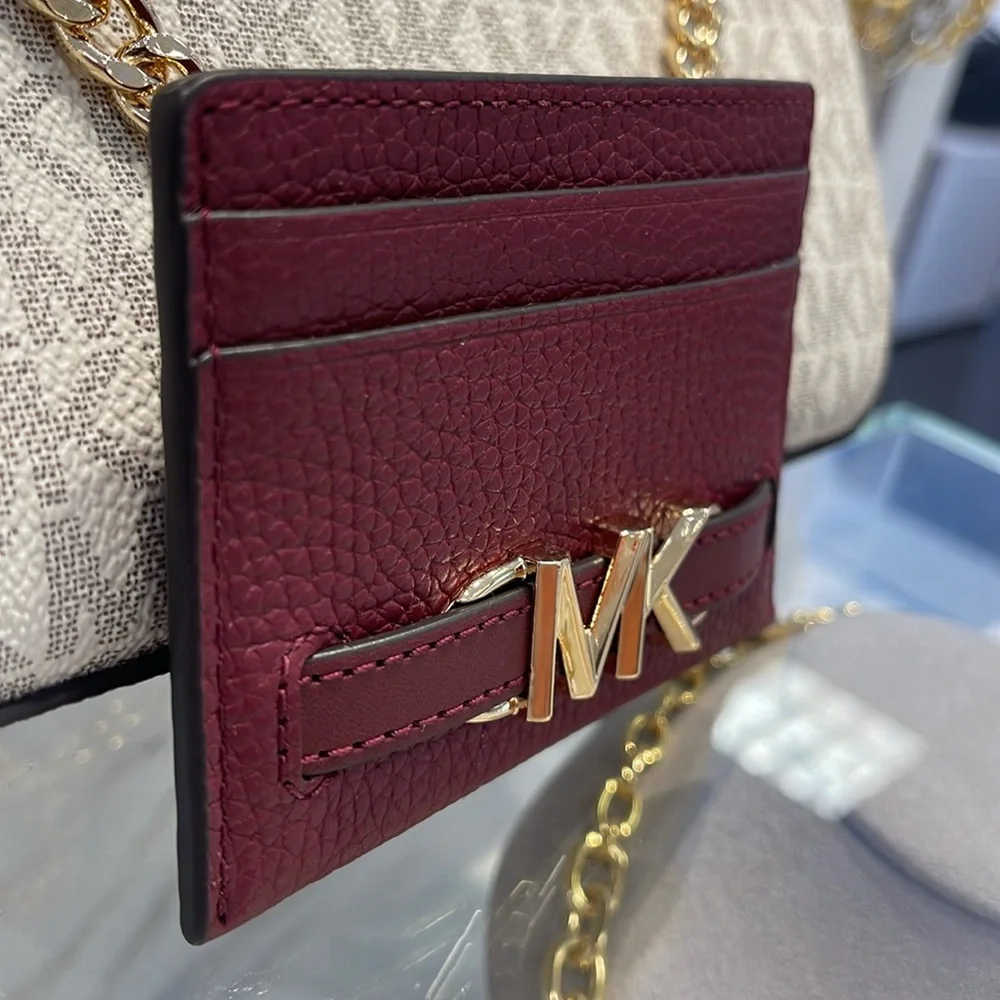 MICHAEL KORS Reed Large Pebbled Leather Card Holder Case Dark Cherry  NWT
